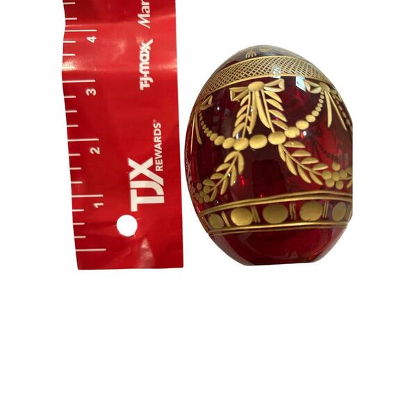 Faberge Russian style ruby red glass egg etched gold garnishment elaborate - Picture 7 of 7